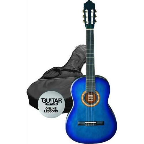 Ashton SPCG44 TBB Starter Pack Full Size Nylon String Guitar w/ Bag (Transparent Blue)