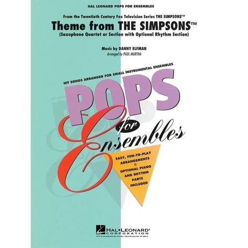 Theme from The Simpsons for Saxophone Quartet - Hal Leonard, Pops For Ensembles Level 2.5, 1 Page