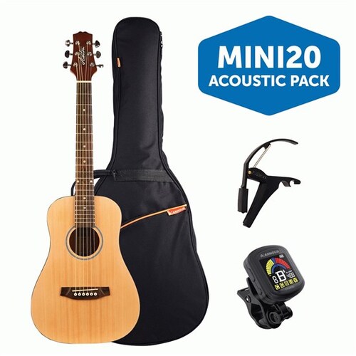 Ashton MINI20NTM Mini Acoustic Guitar Pack w/ Gig Bag, Capo & Tuner