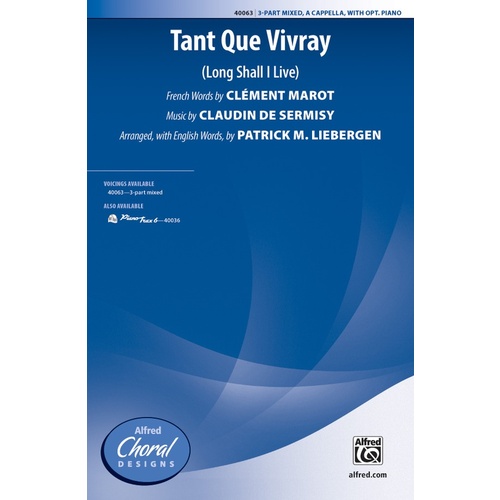 Tant Que Vivray SAB Choral Sheet Music