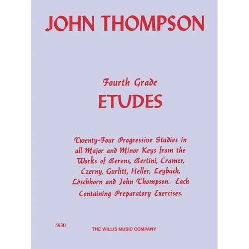Fourth Grade Etudes for Piano - 24 Progressive Studies in All Major & Minor Keys, 60 Pages, Publisher: Willis Music