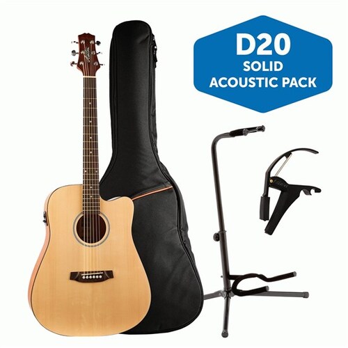 Ashton D20SCEQNTM Acoustic Electric Guitar Pack w/ Gig Bag, Capo & Stand