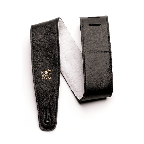 Ernie Ball 2.5 inch Adjustable Italian Leather Strap with Fur Padding, Black