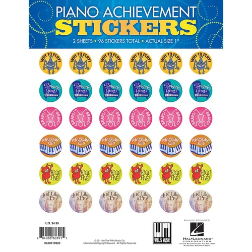 Piano Achievement Stickers Pack Of 96 Stickers (Stickers Only)