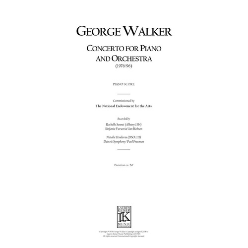 Walker - Concerto For Piano/Orchestra 2P4H (Pod) (Softcover Book)
