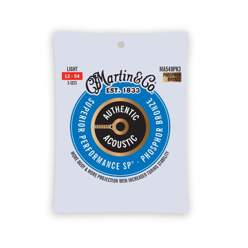 Martin Authentic Light Acoustic Guitar Strings 12-54 Promo 3-pack