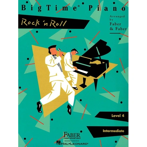 BigTime Piano Rock 'n Roll Level 4 by Faber Piano Adventures, 40 pages, piano solo, features songs from the '50s, '60s, and '70s.
