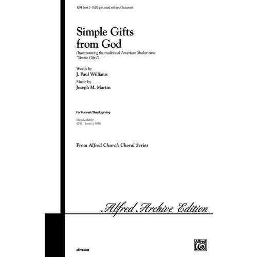 Simple Gifts from God SAB 2 Part Choral Sheet Music
