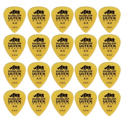 20 x Jim Dunlop Ultex Sharp 2.00MM Gauge Guitar Picks 433R Plectrums, Pack