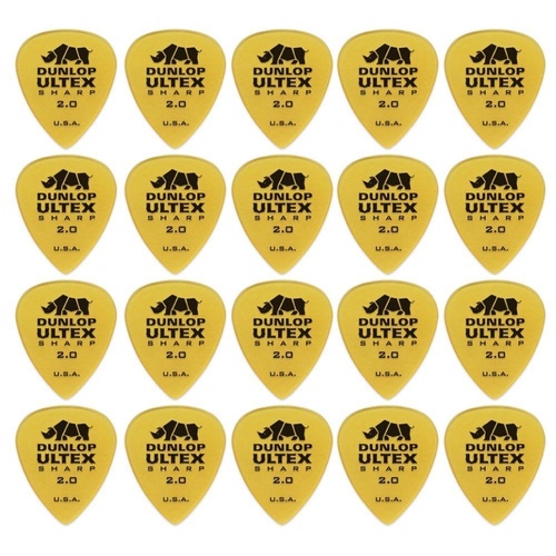 20 x Jim Dunlop Ultex Sharp 2.00MM Gauge Guitar Picks 433R Plectrums, Pack