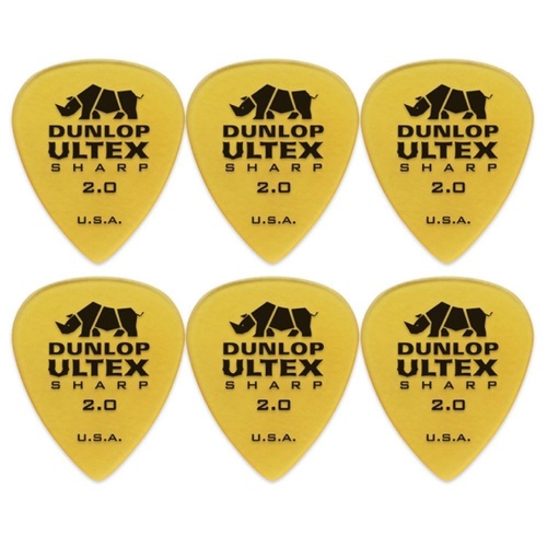 6 x Jim Dunlop Ultex Sharp 2.00MM Gauge Guitar Picks 433R Plectrums, Pack