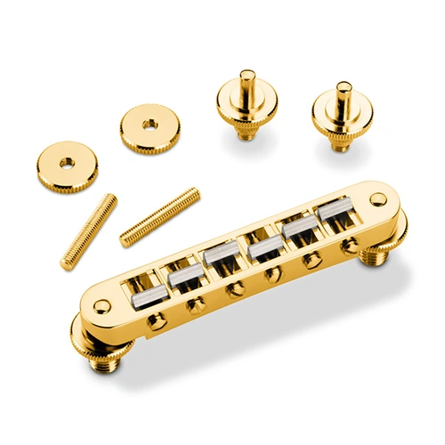 Schaller GTM Guitar Bridge with KTS Titanium Saddles - Gold, Compatible with Les Paul®-type Guitars, Adjustable String Spacing