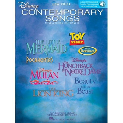 Disney Contemporary Songs for Low Voice Songbook by Hal Leonard, 48 Pages, Includes 10 Songs from Popular Disney Movies