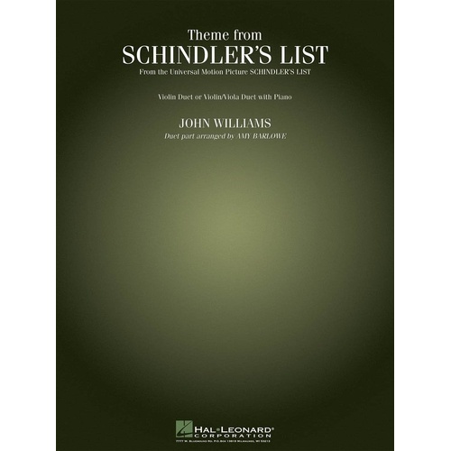 Theme from Schindler's List Violin Duet Sheet Music by Hal Leonard, 8 Pages