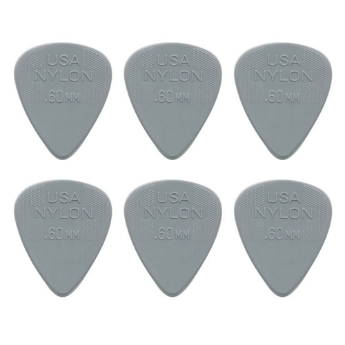 6 x Dunlop Nylon Standard "Greys" .60MM Gauge Guitar Picks 44R