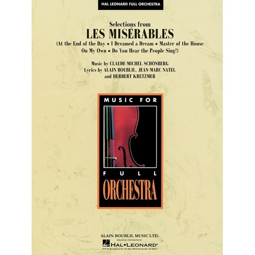 Les Miserables Selection Hal Leonard Full Orchestra 3-4 Score/Parts