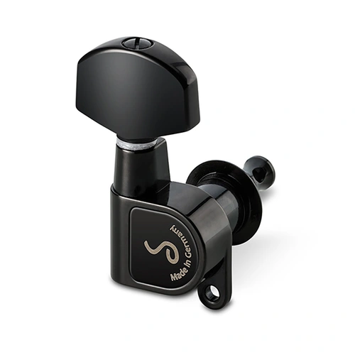 Schaller Machines 3/3 M6-180 Black Chrome Tuning Heads, 1:18 Ratio, 6 String, Precision-Crafted, Maintenance-Free, 9.8mm Bore