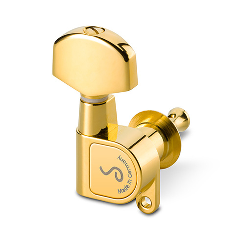 Schaller 3/3 M6-180 Gold Tuning Machines, 1:18 Ratio, Precision-Crafted, Lubricated, 9.8mm Bore, Maintenance-Free, High-Grade Brass