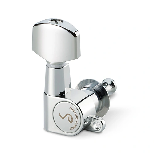 Schaller 3/3 M6-Mini Chrome Guitar Machine Heads, 1:14 Gear Ratio, 36g, 9.8mm Bore, Precision-Crafted, Maintenance-Free