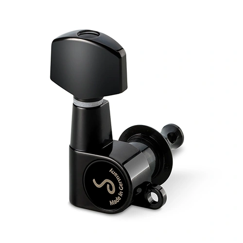 Schaller M6 Mini 6-in-Line Machine Heads - Black, 1:14 Gear Ratio, 9.8mm Bore, Lightweight Design for Small Headstocks