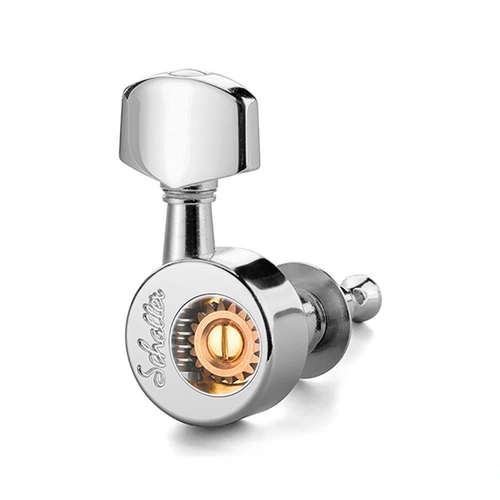 Schaller Da Vinci Machine Heads 3/3 - Chrome, 1:18 Ratio, 39g, 9.8mm Bore, Large Chrome Buttons, UV-Resistant, Scratch-Proof Polycarbonate