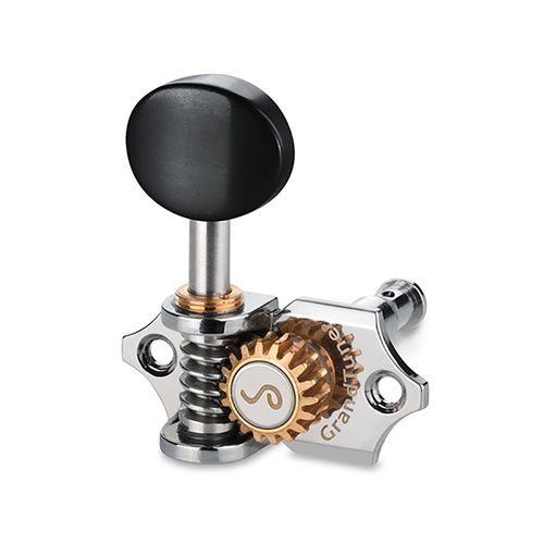Schaller GrandTune 3/3 Machine Heads - Chrome with Ebony Buttons, 18:1 Gear Ratio, Velvet-Tec Technology