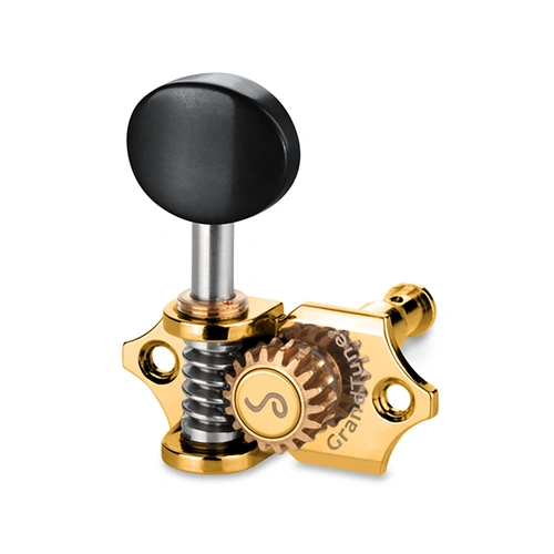 Schaller GrandTune 3/3 Machine Heads - Gold with Ebony, 18:1 Gear Ratio, Vintage Design, Velvet-Tec Technology, Maintenance-Free Performance