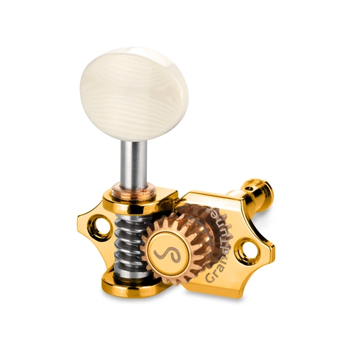 Schaller GrandTune 3/3 Machine Heads - Gold/Galalith, 18:1 Gear Ratio, Velvet-Tec Technology, Vintage Design, Precision Tuning, Maintenance-Free