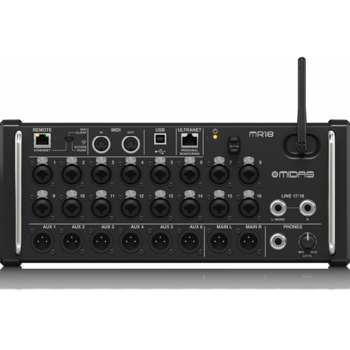 Midas MR18 18-Input Digital Mixer for iPad/Android with 16 Preamps, Wifi Module, Multi-Channel USB Audio Interface