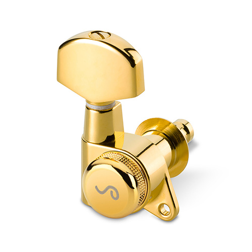 Schaller M6-135 Rearlocking Machines 3/3 - Gold, 1:18 Gear Ratio, Screw Mount & Pin Lock, Low Height, Fast String Change, Patented Design
