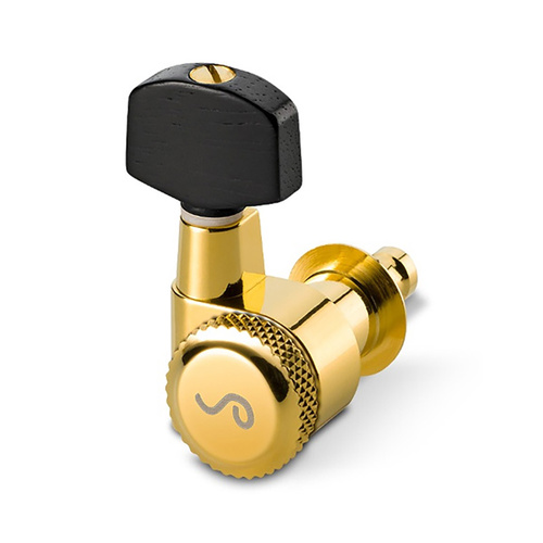 Schaller M6-PIN Rearlocking Machine Heads 3+3 Gold with Ebony, 1:18 Gear Ratio, Pin Lock, Low Height, Fast String Change