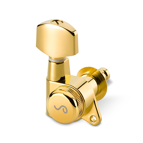 Schaller M6-135 Rearlocking Machine Heads, 6-in-Line, Gold, 1:16 Gear Ratio, Screw Mount & Pin Lock Options