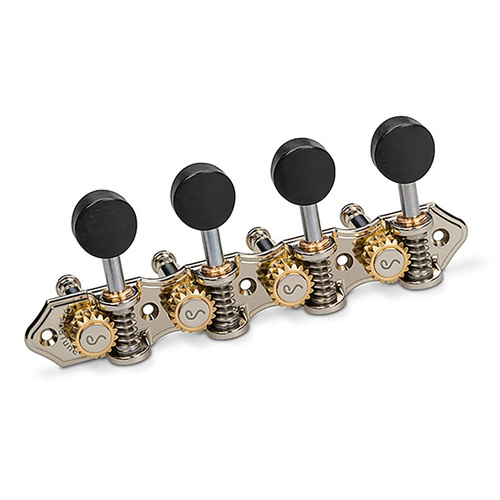 Schaller GrandTune A-Style Mandolin Tuning Machine Nickel with Ebony Buttons 1:18 Gear Ratio