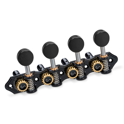 Schaller GrandTune A-Style Mandolin Tuning Machines Black Chrome with Ebony Buttons 1:18 Gear Ratio