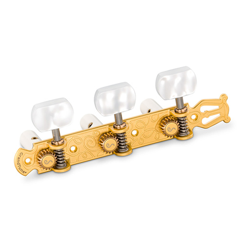 Schaller GrandTune Classic Lyre Machine Heads Satin Gold with PWS White Rollers