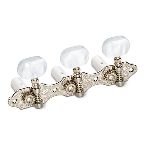Schaller Classical Guitar Tuning Machines Hauser Nickel HNi1 with Pearl White Rollers