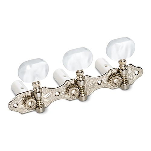 Schaller Classical Guitar Tuners Hauser Nickel HNi1 with Pearl White Rollers, 1:16 Gear Ratio, Precision-Crafted Machine Heads