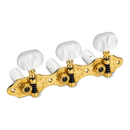 Schaller Classical Hauser Gold HG1 Machine Heads with Pearl White Rollers, 1:16 Gear Ratio, Precision-Crafted Tuning Components