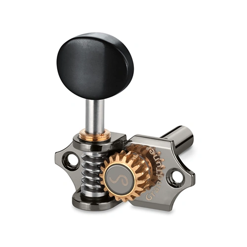 Schaller GrandTune 3/3 Slotted Tuning Machines - Ruthenium/Ebony, 18:1 Gear Ratio, Velvet-Tec Technology