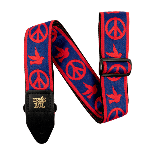 Ernie Ball Red and Blue Peace Love Dove Jacquard Strap