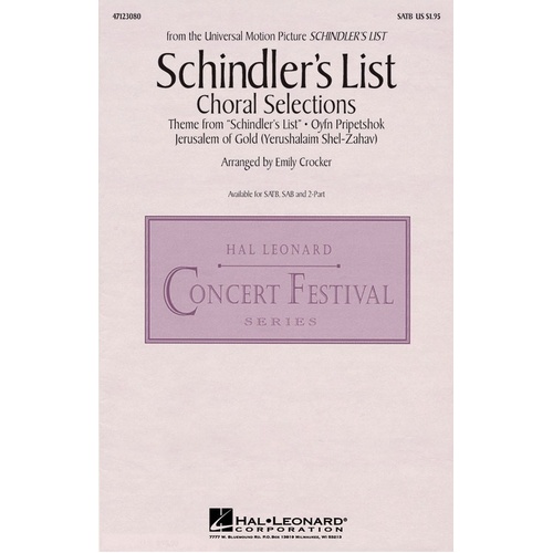 Schindlers List Choral Selections SATB (Octavo)