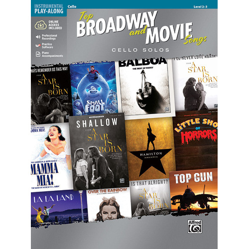 Top Broadway and Movie Songs Cello Solo Book with Online Media - Various Galliford Bill Alfred 47983