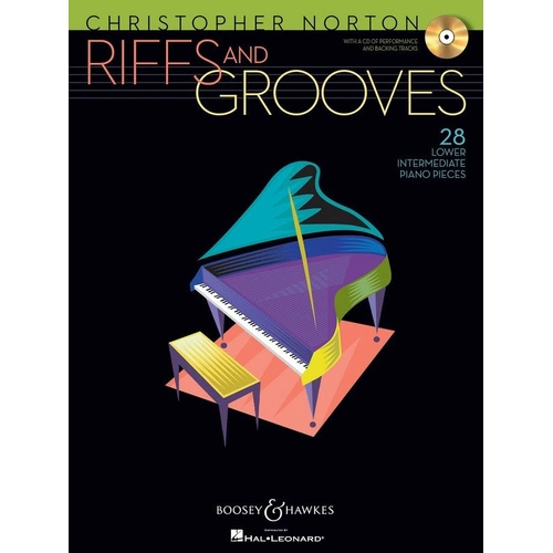 Riffs and Grooves Piano Solo BK/CD by Boosey & Hawkes, 32 pages, includes performance tracks and tempo adjustment software.