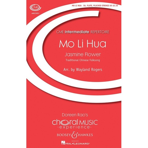 Mo Li Hua (Jasmine Flower) for SA Choir, Flute & Optional Instrument - Choral Score by Boosey & Hawkes, 12 Pages
