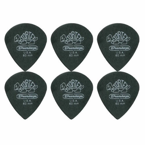 6 x Jim Dunlop Tortex Jazz 3 Pitch Black .60mm Guitar Picks III Free Post