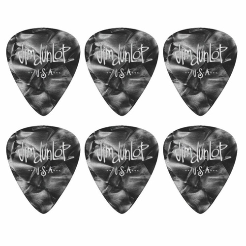 6 x Jim Dunlop Genuine Celluloid Black Pearloid Heavy Gauge Guitar Picks *NEW*
