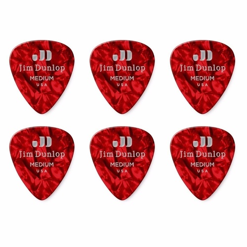 6 x Jim Dunlop Genuine Celluloid Red Pearloid Medium Gauge Guitar Picks *NEW*