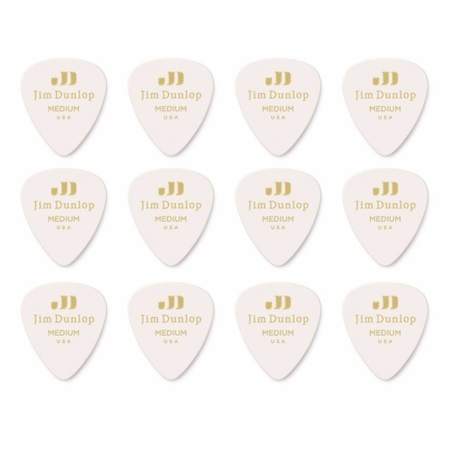 12 x Jim Dunlop Genuine Celluloid White Classic Medium Gauge Guitar Picks *NEW*