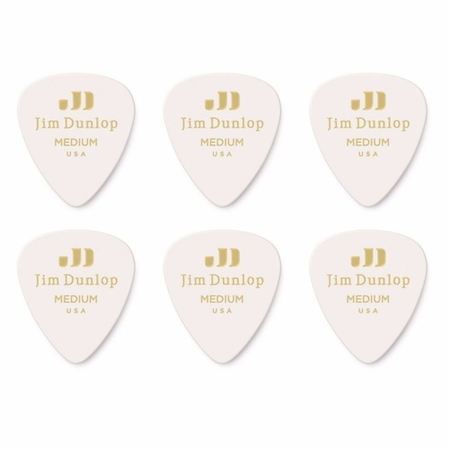 6 x Jim Dunlop Genuine Celluloid White Classic Medium Gauge Guitar Picks *NEW*