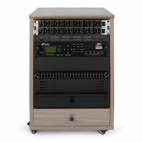 Gator GFW-ELITESTUDIORK12-GRY 12U Angled Studio Rack with Locking Casters - Driftwood Grey Finish